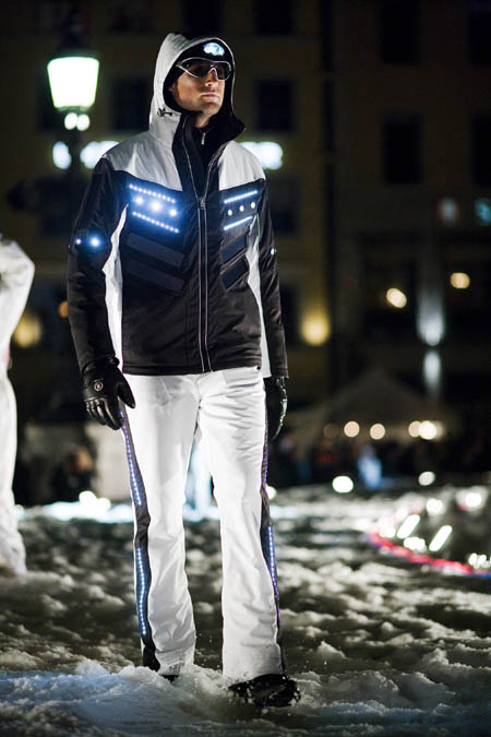 Kosciuszko Filth Exclamation point Ski suits with solar-powered lights by Willy Bogner | Dezeen
