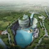 Cave hotel underway in water-filled Chinese quarry