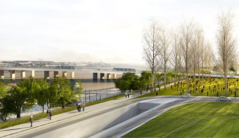OMA bridge with pedestrian boulevard in final round of Bordeaux competition