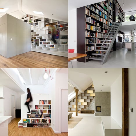 Staircases with integrated shelving