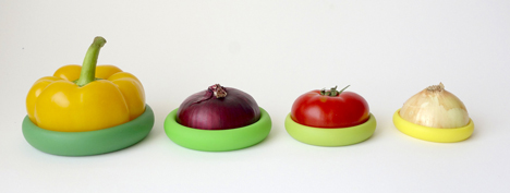 Range of four silicone caps fit snuggly onto left over fruit and vegetables