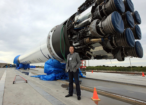 Elon Musk with SpaceX Falcon 9 rocket