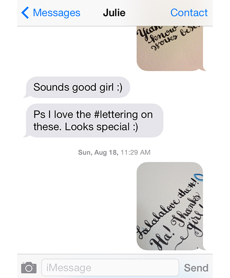 Modern Day Snail Mail calligraphy text messages by Cristina Vanko