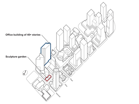 Axonometric of the neighbourhood outlining the plots