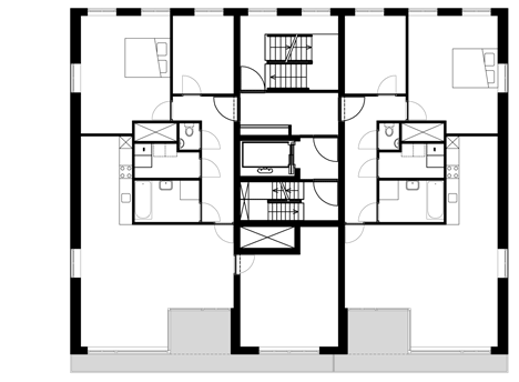 Tenth floor plan of Turquoise tower by NL Architects that staggers back to create sunny balconies