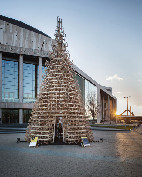 Christmas tree made from sledges that will be donated to children's charity 