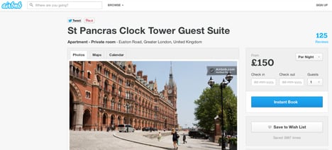 Airbnb clock tower rental page
