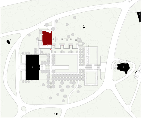 Site plan of Garden Mausoleum by HGA features rough granite, white marble and gleaming onyx