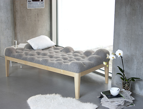 Kulle lumpy day bed with boiled-wool bobbles by Stefanie Schissler