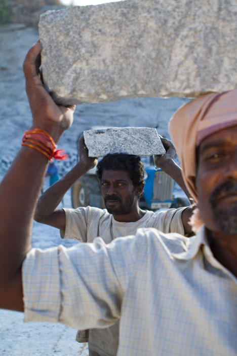 Stonecutters from a granite quarry in Tamil Nadu