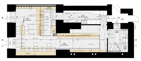 Floor plan of Cafe in Budapest by Spora Architects