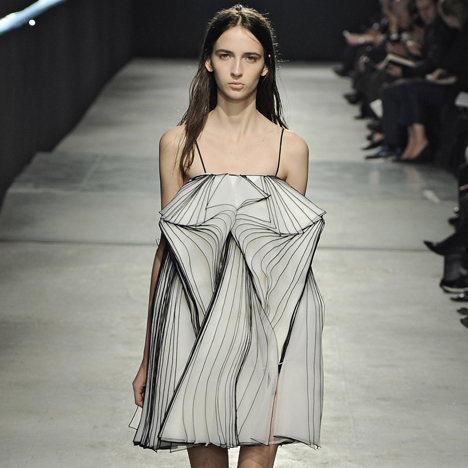 Outlined silk layers cover dresses by Christopher Kane