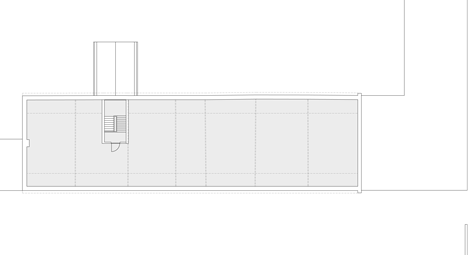First floor plan before renovation of Community Centre Woesten by Atelier Tom Vanhee has a contrasting gabled extension