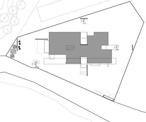 Site plan of Mun Jeong Heon house by A.M Architects is surrounded by a huge concrete frame