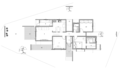 Floor plan of Mun Jeong Heon house by A.M Architects is surrounded by a huge concrete frame