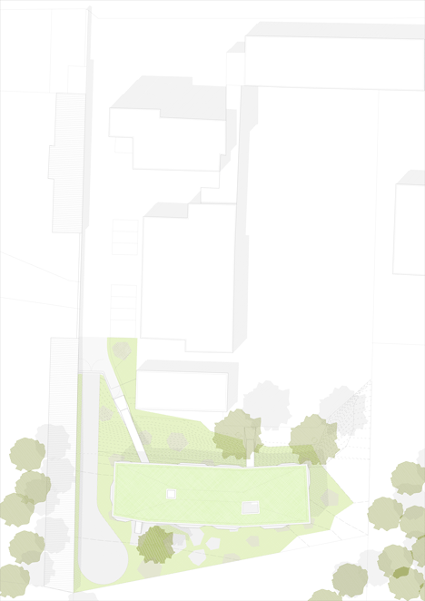 Site plan of School building clad in chestnut tiles by Dauphins