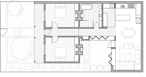Floor plan after renovation of Turnaround House by Architecture Architecture opens onto a courtyard