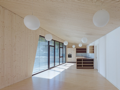 Timber clads interior and exterior of Mattes Sekiguchi's Kleinkindhaus nursery