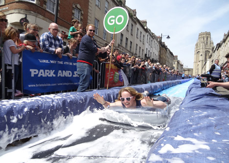 Luke Jerram transforms Bristols Park Street into 90-metre water slide