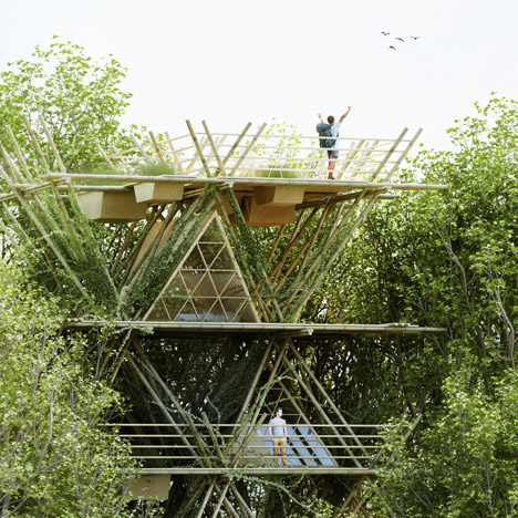 One With The Birds bamboo hotel concept by Penda