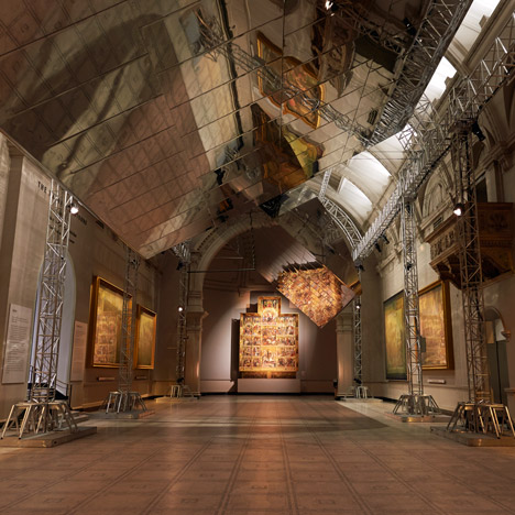 Barber and Osgerby's giant rotating mirrors reflect Raphael paintings inside the V&A