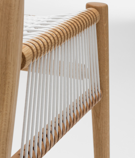 This image and main: Loom chair is made with a natural wood frame and woven cord