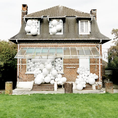 Balloon-loving artist Charles Pétillon also stuffed the white globes into houses, cars and sports facilities in this series of installations.