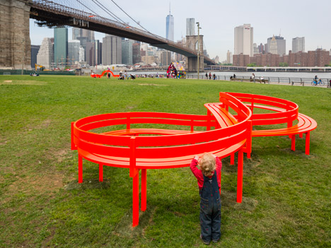 Please Touch the Art by Jeppe Hein on Brooklyn Bridge