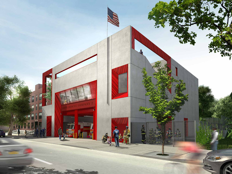 Studio Gang designs Brooklyn fire station with bright red details