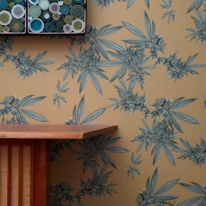 Cannabis-themed Indica pattern features in Superflower's Florescence wallpaper collection