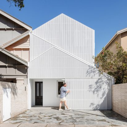 North Bondi House in Sydney fronted by angular white gabled screens