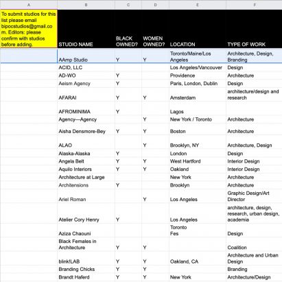 Architects and designers create Google Docs spreadsheet listing black-owned studios