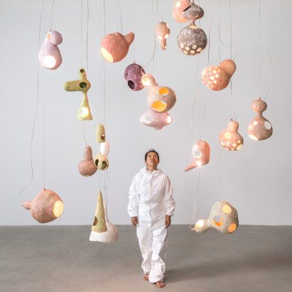 Yuko Nishikawa makes amorphous lights from clay and paper shells