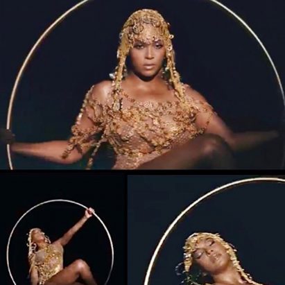 Beyoncé swings from Lee Broom's Hanging Hoop Chair in Black is King visual album