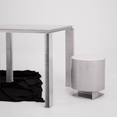 Strut table and pouf by Yağmur Köylü for Yet Design Studio