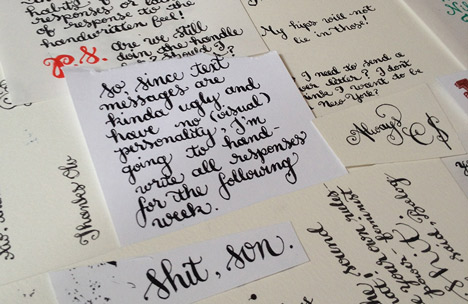 Modern Day Snail Mail calligraphy text messages by Cristina Vanko