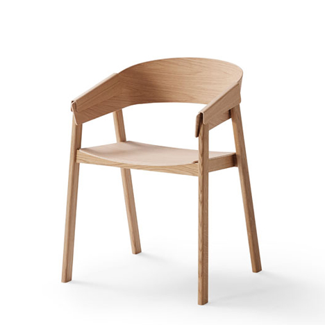 Cover chair with wood folded over the arms by Thomas Bentzen for Muuto