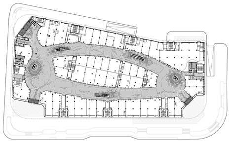 Floor plan of Shopping centre covered in silver balls by UNStudio