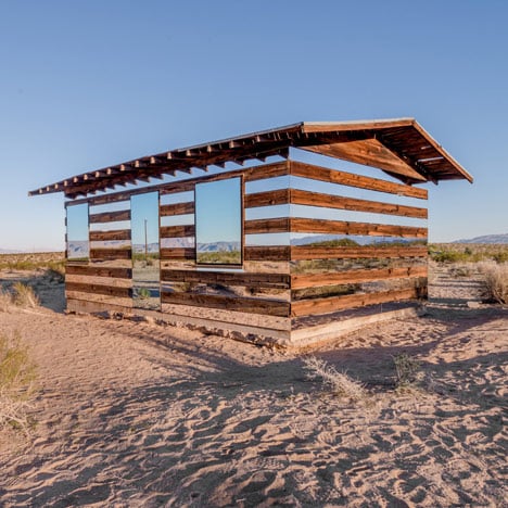 Lucid Stead installation by Phillip K Smith III gives the illusion of invisibility to a desert cabin