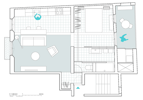 Floor plan after renovation of Roc Cubed apartment conversion in Barcelona by Nook