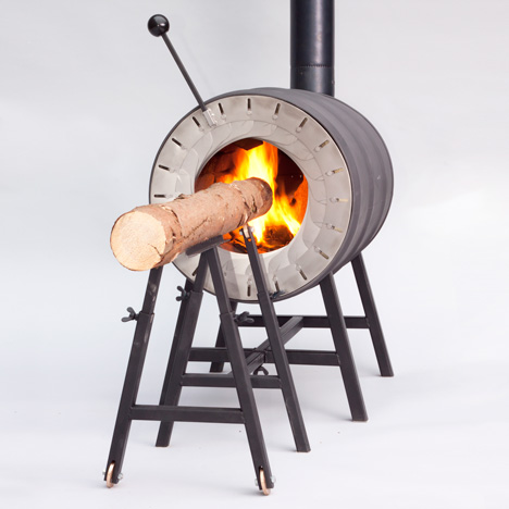 Spruce Stove that burns a whole tree trunk by Michiel Martens and Roel de Boer