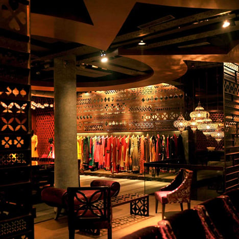 Indian bridal store "integrates traditional craft practices with modern construction"