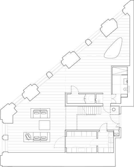 Ground floor plan of Victorian post office converted into an apartment by 1508 Architects