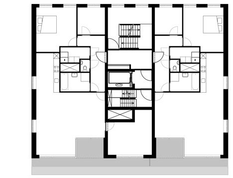 Eleventh floor plan of Turquoise tower by NL Architects that staggers back to create sunny balconies