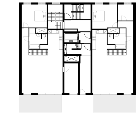 First floor plan of Turquoise tower by NL Architects that staggers back to create sunny balconies