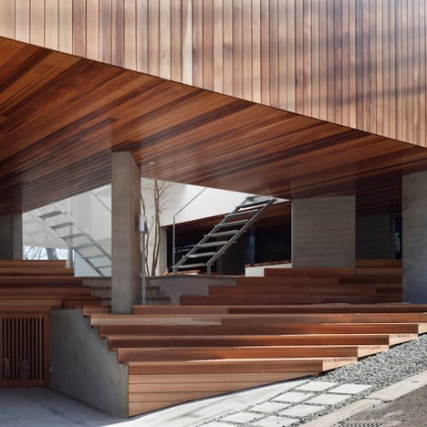 House by Kazuhiko Kishimoto has a public seating deck and gallery underneath