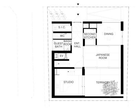 Ground floor plan of Concrete house named Calm by Apollo Architects & Associates