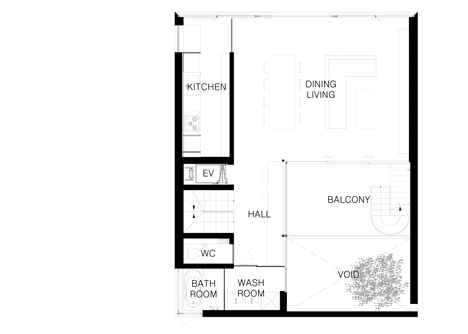 Second floor plan of Concrete house named Calm by Apollo Architects & Associates