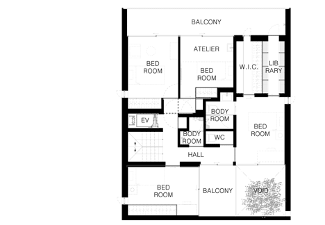 First floor plan of Concrete house named Calm by Apollo Architects & Associates