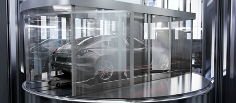 Car lift in Porsche Design Tower in Miami